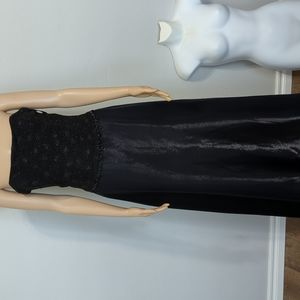 Vintage Scott McClintock Sheen Satin Strapless Bodice Black Beads Dress Size 12
